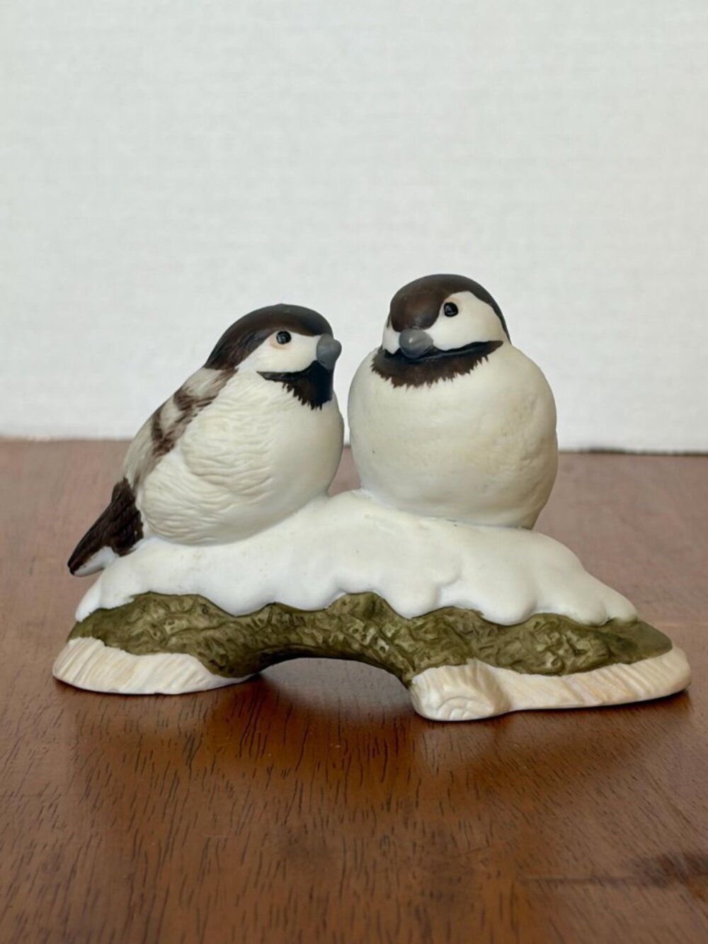 Vintage Porcelain Chickadee Birds on Snow Branch Figurine
